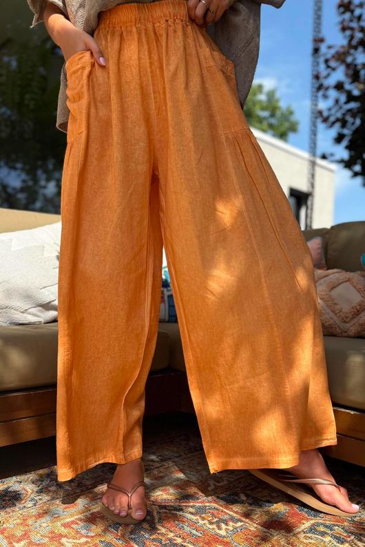 Rustic Nature Linen Blend Pocket Pleat Wide Leg Washed Cayenne